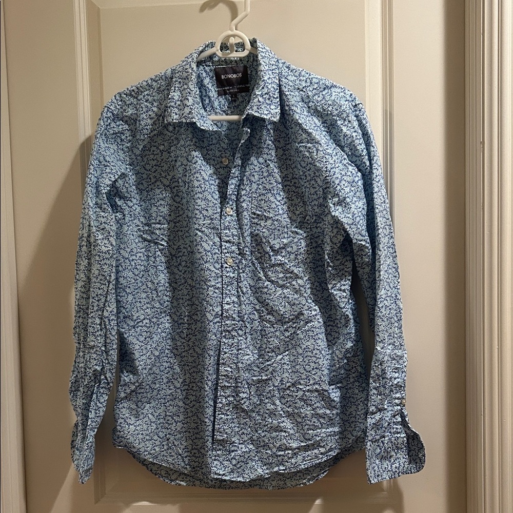 Bonobos Blue Floral button down Shirt pocket/tapered slim fit long sleeve size L